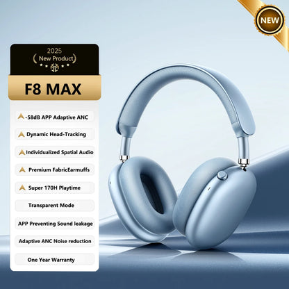 Auriculares inalámbricos Picun F8MAX ANC con cancelación activa de ruido híbrida de 59dB, audio espacial, Bluetooth 6.0, diseño over-ear y hasta 180H