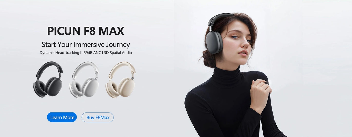 Auriculares inalámbricos Picun F8MAX ANC con cancelación activa de ruido híbrida de 59dB, audio espacial, Bluetooth 6.0, diseño over-ear y hasta 180H
