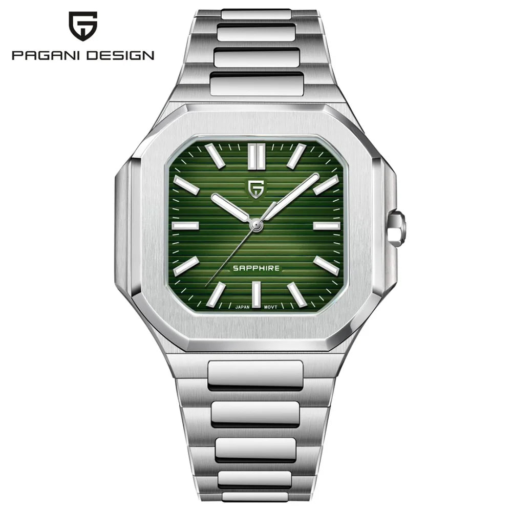 PAGANI DESIGN New V2 Orologio da uomo quadrato al quarzo, marchio di lusso premium, sportivo, impermeabile, in zaffiro e acciaio inossidabile