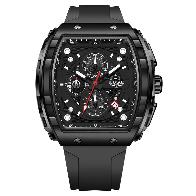 Relógio de Homem LIGE — Moda de Luxo, Impermeável, Bracelete em Silicone, Quartzo, Luminoso, Desportivo, Data Automática e Cronógrafo Simples