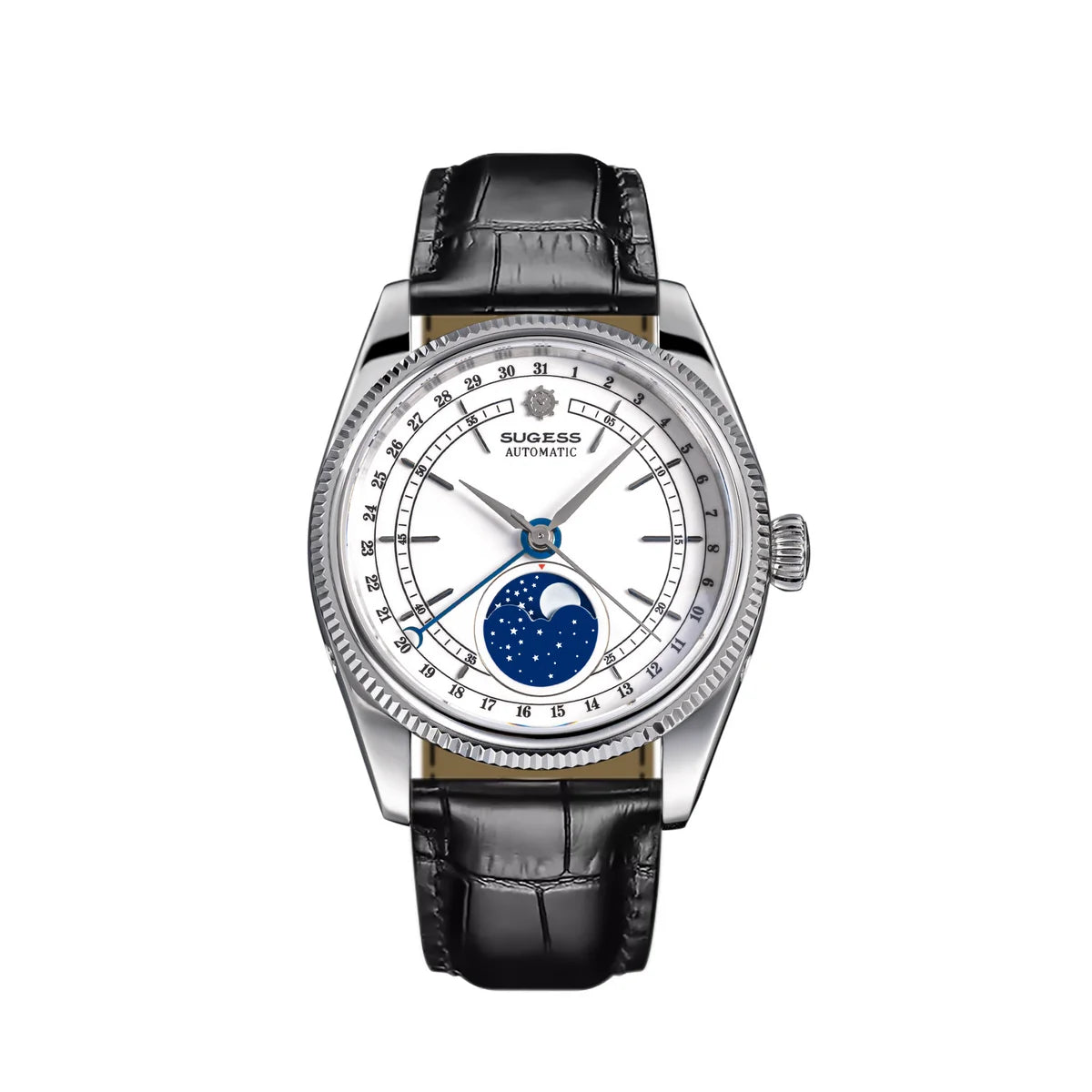 Sugess 40mm Men's Moonphase Automatic ST2108 Movement Sapphire Crystal Mechanical Wristwatch Waterproof Date 2024 New