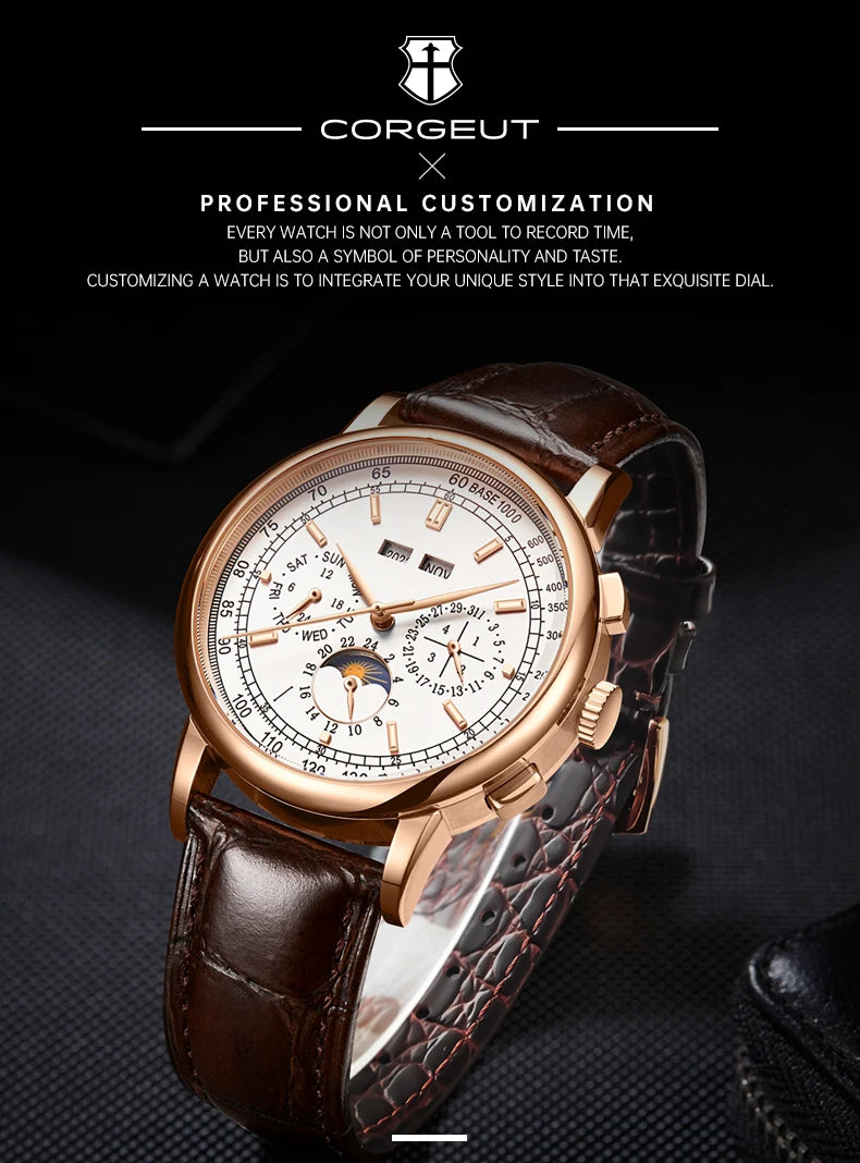 Custom Logo Diy Automatic Mechanical Watches For Man Business Multification Date Day Month Year 316L Mechanical Men's Watches