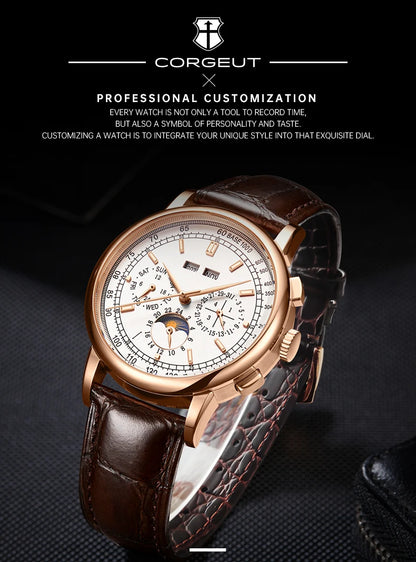 Custom Logo Diy Automatic Mechanical Watches For Man Business Multification Date Day Month Year 316L Mechanical Men's Watches