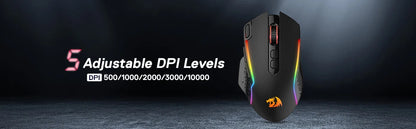 Rato Gaming Sem Fios Redragon M810 Pro, 10000 DPI, Rato Gamer com Fio c/ Tecla de Disparo Rápido, 8 Botões Macro, Preto/Branco