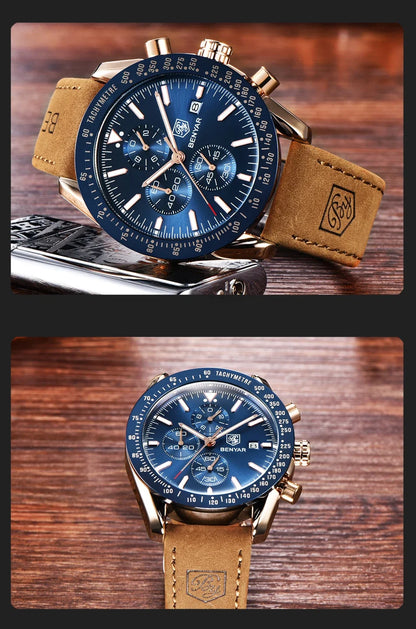 Reloj para hombre BENYAR 5140, reloj deportivo informal, reloj de cuarzo de lujo resistente al agua, cronógrafo militar de marca de alta gama.