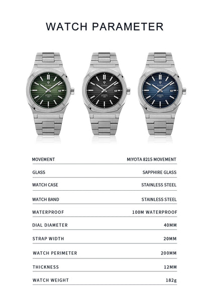 CADISEN Watch for Men Luxury Automatic Men Miyota 8215 Movement Sapphire Crystal 42mm Dial 100m Waterproof Wristwatches C8200