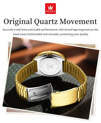 OLEVS Golden Quartz Watch for Women Fashion Elegant Tungsten Steel Case Waterproof Wristwatches Luxury Original Ladies Watch New