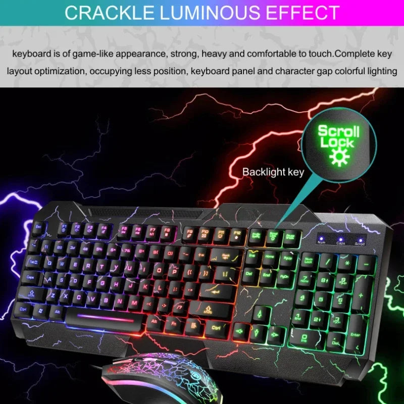 Combo de teclado y ratón gaming con cable para ordenador de sobremesa, teclado retroiluminado con luz LED y sensación mecánica