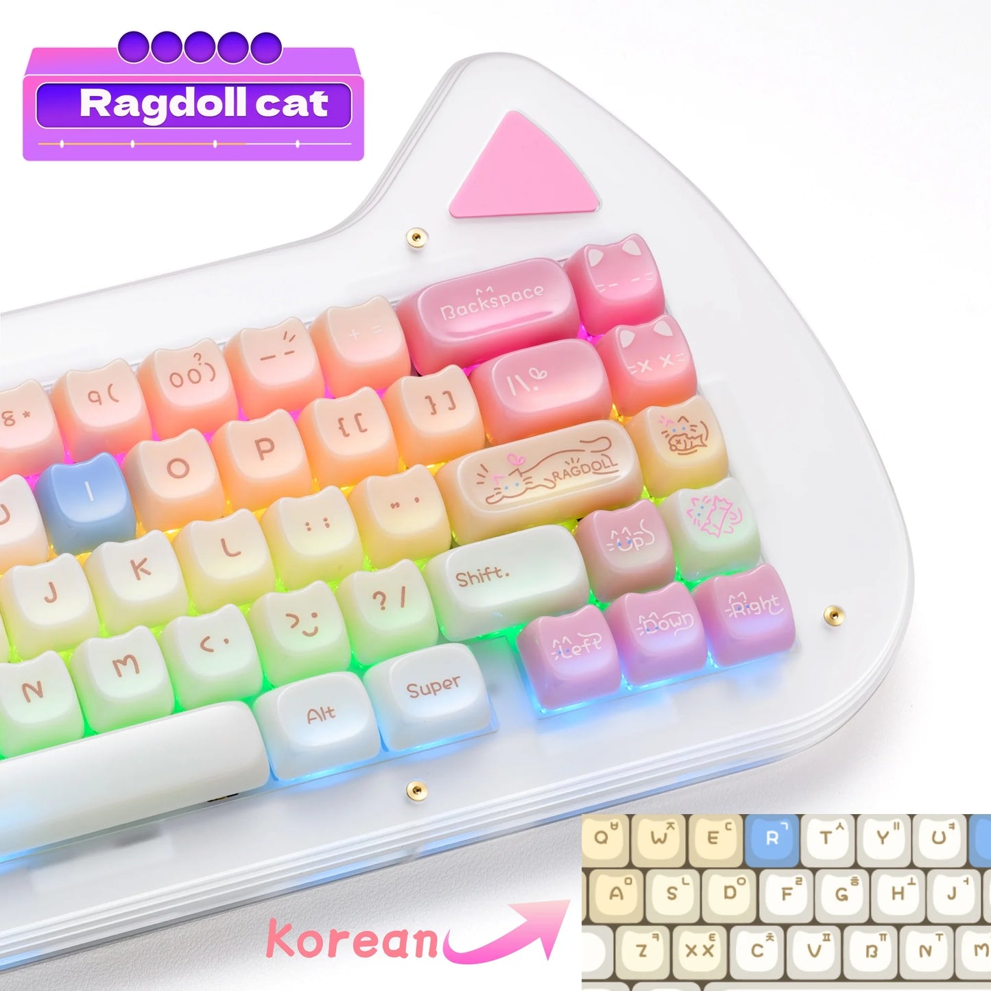 XVX 148 teclas teclas con temática de gatos perfil MAO, teclas coreanas brillantes y adorables para teclado 61 64 68 78 87 96 98 104 108