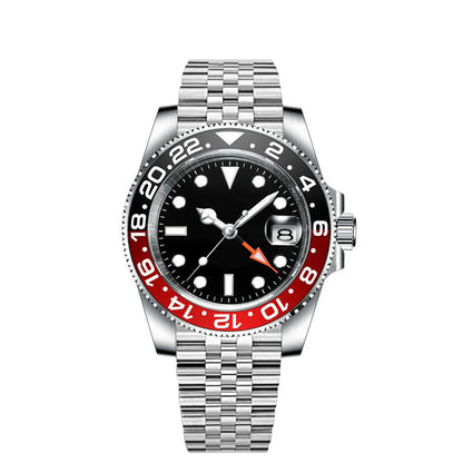 40MM Custom Logo New Men Quart Wristwatch Jubilee Stainless Quartz GMT Watch Sapphire Glass Men Watches Waterproof Luminous