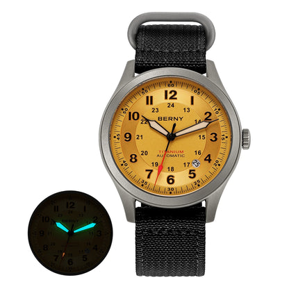 BERNY Automatic Full Titanium Watches for Men Sapphire Super Luminous Mechanical Field Watch Date 10ATM Sports Easy Read