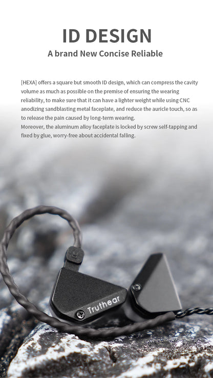Auscultadores com Fio Híbridos Truthear HEXA 1DD+3BA – Auriculares In-Ear Monitor IEM de Alta Fidelidade com Cabo Banhado a Prata 0.78 2Pin