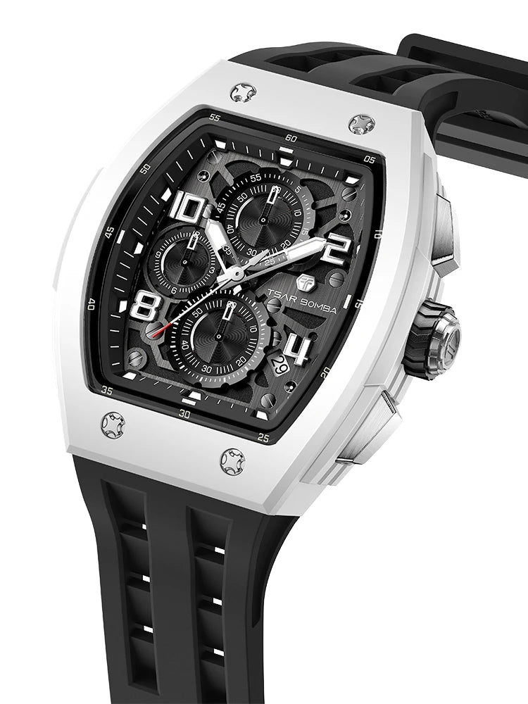 TSAR BOMBA Watch for Men Luxury Brand Tonneau Design Waterproof Clock Stainless Steel Wristwatch Fashion Rectangle Men's Watch