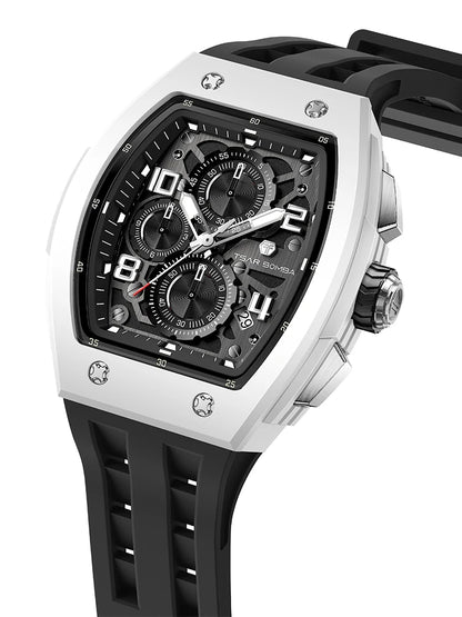 TSAR BOMBA Watch for Men Luxury Brand Tonneau Design Waterproof Clock Stainless Steel Wristwatch Fashion Rectangle Men's Watch