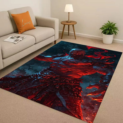 Game God of War Kratos Cartoon Gamer Living Room Non-Slip Area Rug Soft Carpet for Bedroom Playroom Sofa,Easy Clean Home Doormat