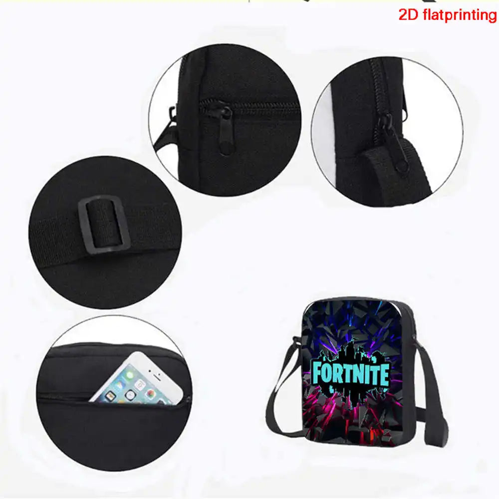 Fortnite Cartoon 3Pcs Backpack Set Unisex for Boys Girls, Backpack with Front Pocket, Crossbody Bag & Pencil Case, Best Gift