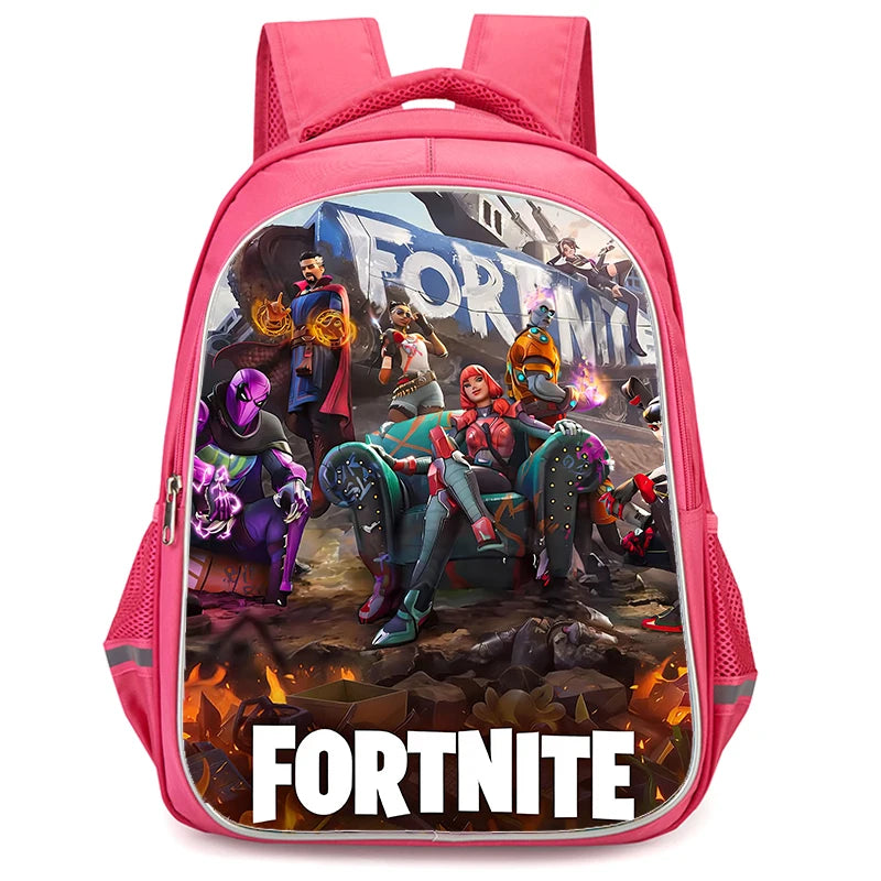 16" Fortnite Cartoon Red Backpack Unisex Dual Zipper Large Capacity School Bag Kids Bookbag Boys Girls Ages 5-8