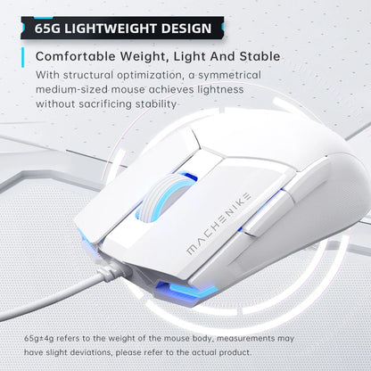 Mouse gaming cablato Machenike M7Pro USB Instant A825 12800DPI 1000Hz 7 pulsanti 65g RGB per laptop e PC