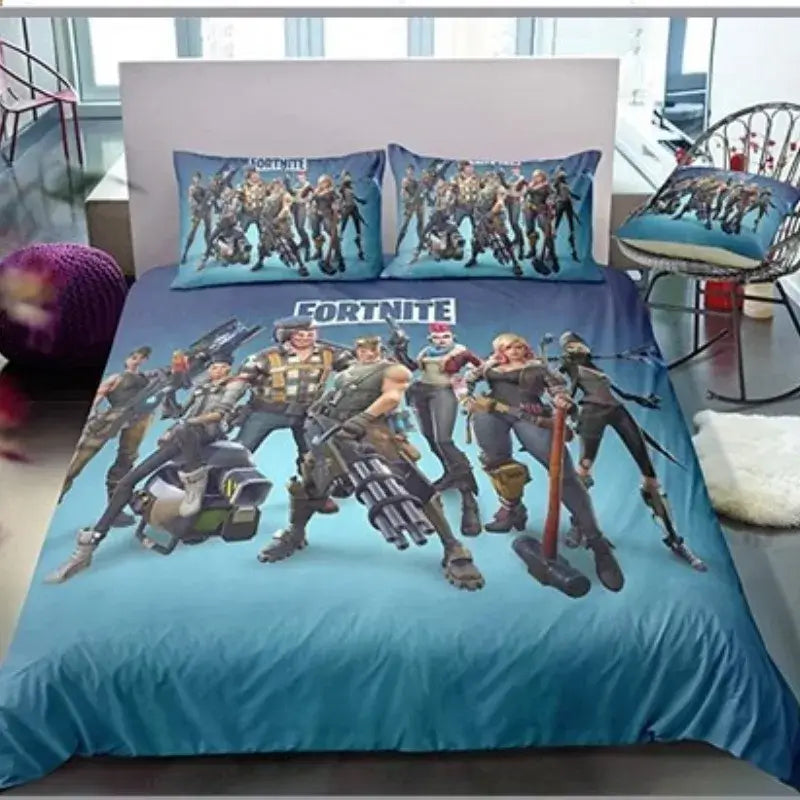 Fortnite Bedding Set 3pcs 3D Printed Bedroom Bed Linens Game Cartoon Decorative Bedding Duvet Cover Pillowcase Birthday Gift