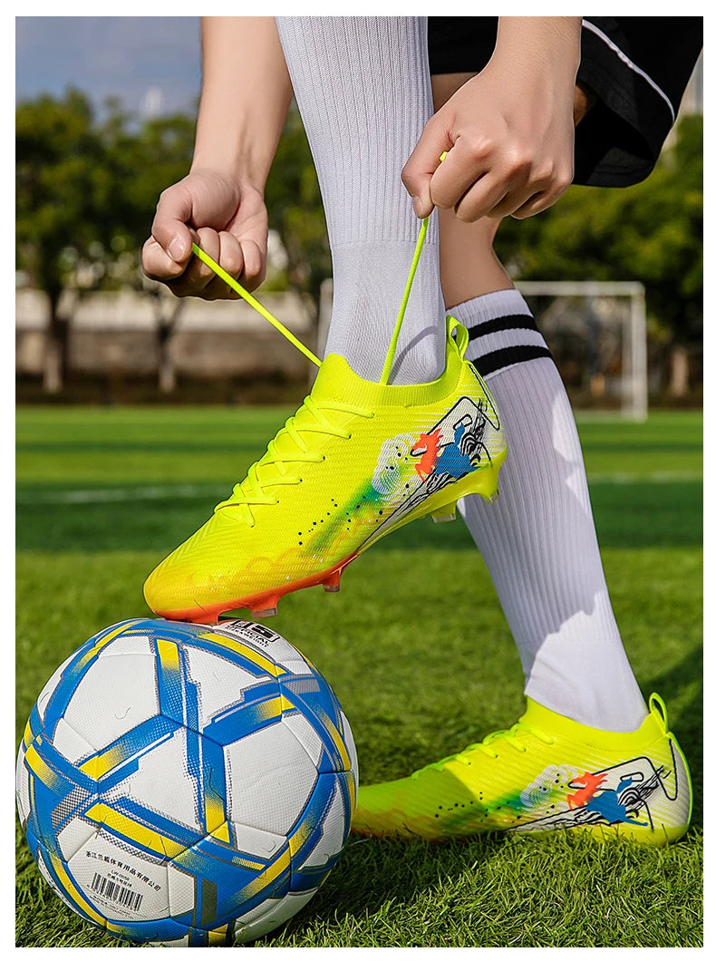 New Men Football Boots Cleats Non-Slip Match Ultralight Soccer FG Training Shoes Soccer Shoes Long Spikes Outdoor Drop Shipping.