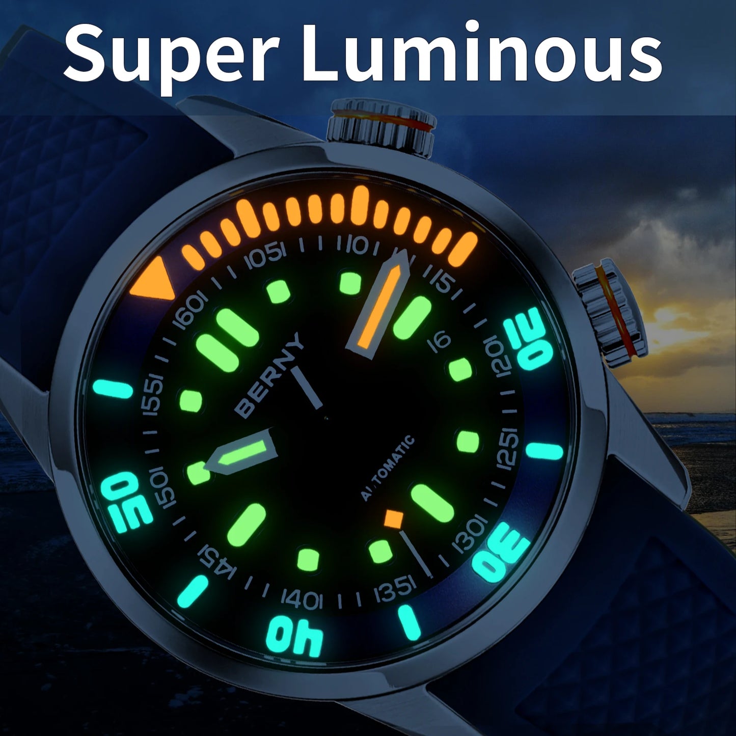 BERNY Automatic Professional Diving Watch for Men Super Luminous Scratch-resistant Sapphire Lens Top Mechanical Diver Watches