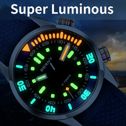 BERNY Automatic Professional Diving Watch for Men Super Luminous Scratch-resistant Sapphire Lens Top Mechanical Diver Watches