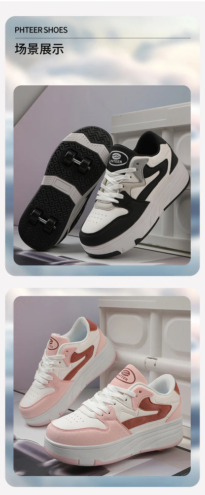 Children's Outdoor Sports Roller Skates Shoes Single Row Wheel Kids Sliding Shoes Four-Wheel for Boys and Girls