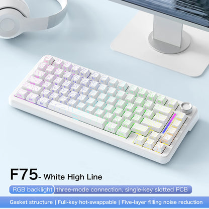 75% Hot Swap Gaming Keyboard Wireless FREEWOL F75 RGB Mechanical Keyboard with Metal Knobs AULA F75 Same Model, Tri-Mode, 4000 mAh