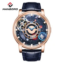 Mechanische Herrenuhr HANBORO – Automatikwerk, Wecker, Stundenschlag, wasserdicht bis 100 m, Saphirglas, Edelstahlgehäuse, elegantes und einzigartiges Design.