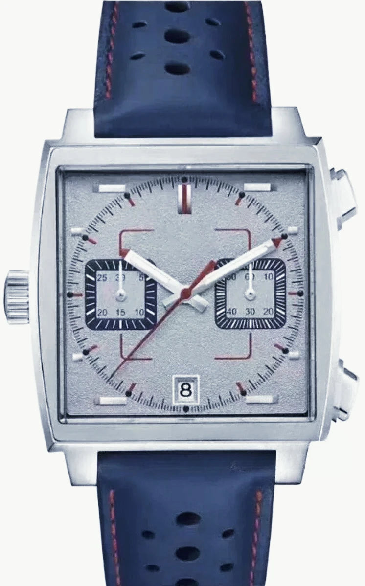 Customized Men Quartz Chronograph VK63 Movement Sapphire Glass White Black Blue Leather Strap Luminous Waterproof Shockproof
