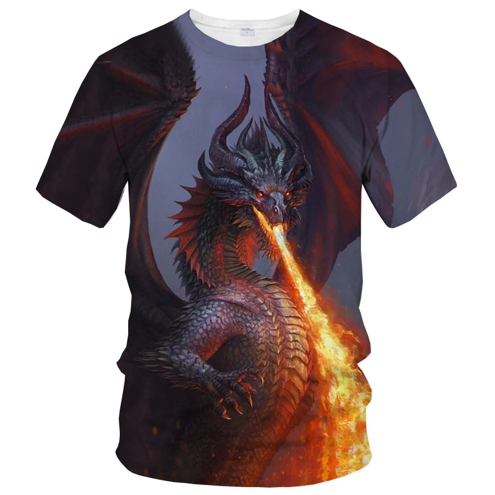 Summer fashion trend fun 3D printed dragon pattern creative casual soft and comfortable short-sleeved T-shirt