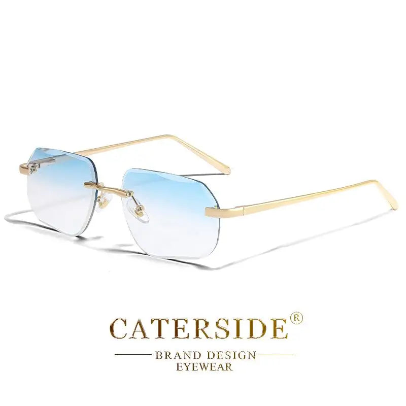 CATERSIDE Fashion Frameless Men's Sunglasses with Design Sense Lenses Metal Temple Sunglasses Women's Party Travel Sunglasses