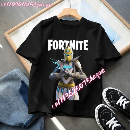 Fortnites Kids Black Cotton T-Shirt Fortress Night Baby Short Sleeve Tees Shirt Cartoon Boy Girl Summer Clothes Kawaii Tops Gift