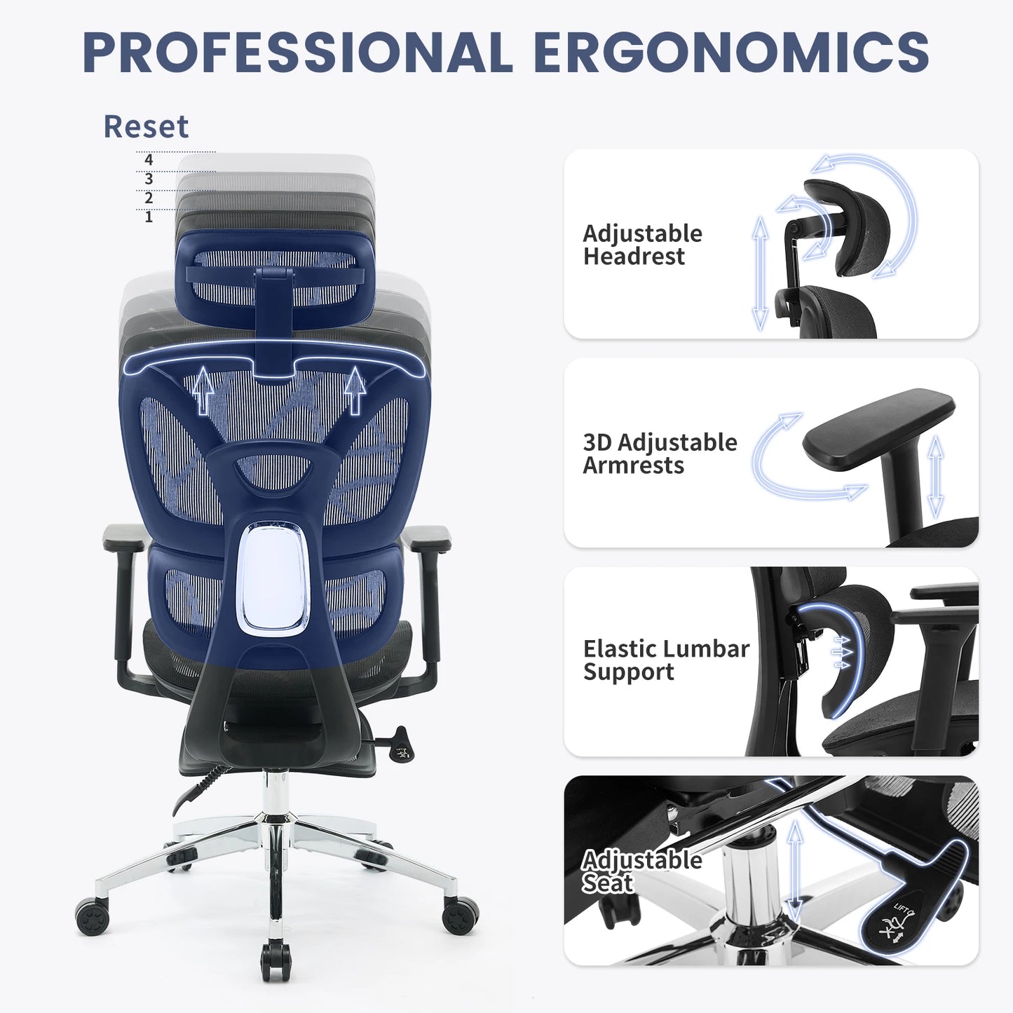 Ergonomic Office Chair High Back Mesh Desk Chair with Footrest, Dynamic Lumbar Support, Adjustable Headrest, Reclining Computer Chair