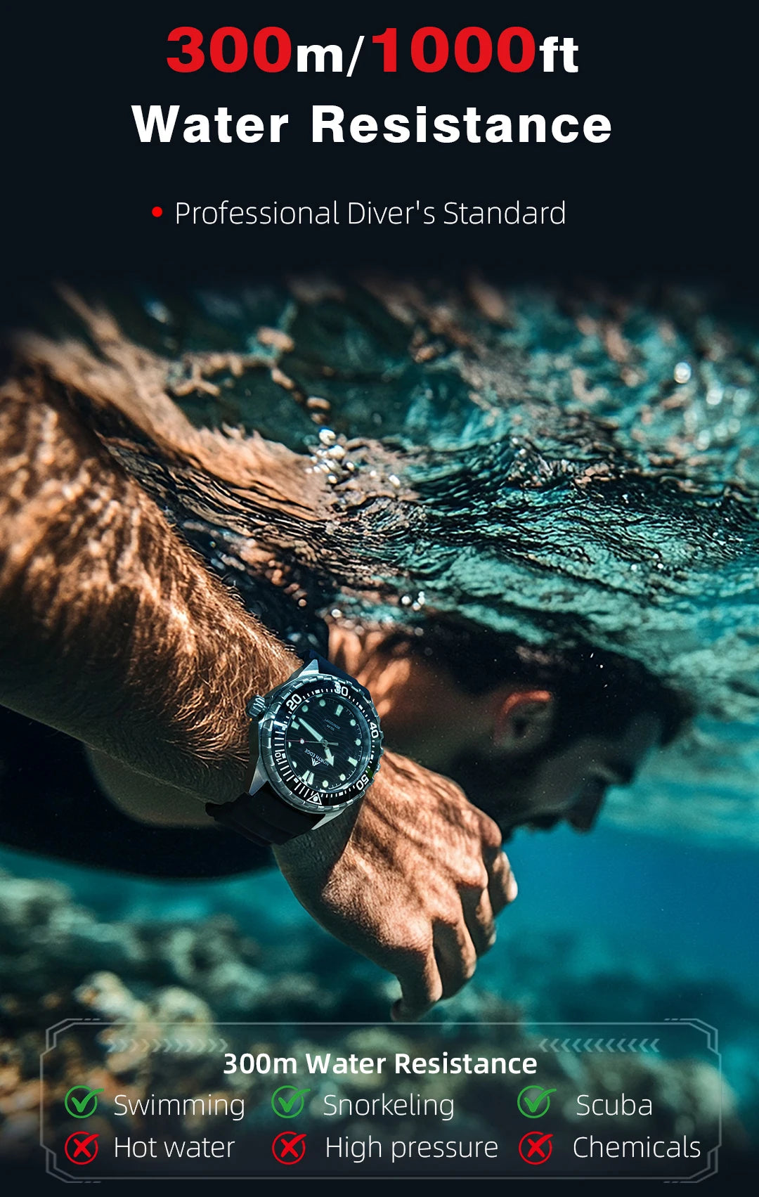 NORTH EDGE 2025 New TRITON Solar Powered Dive Watch Men Luxury Quartz Watches For Men 316L Stainless Steel Case Waterproof 300M