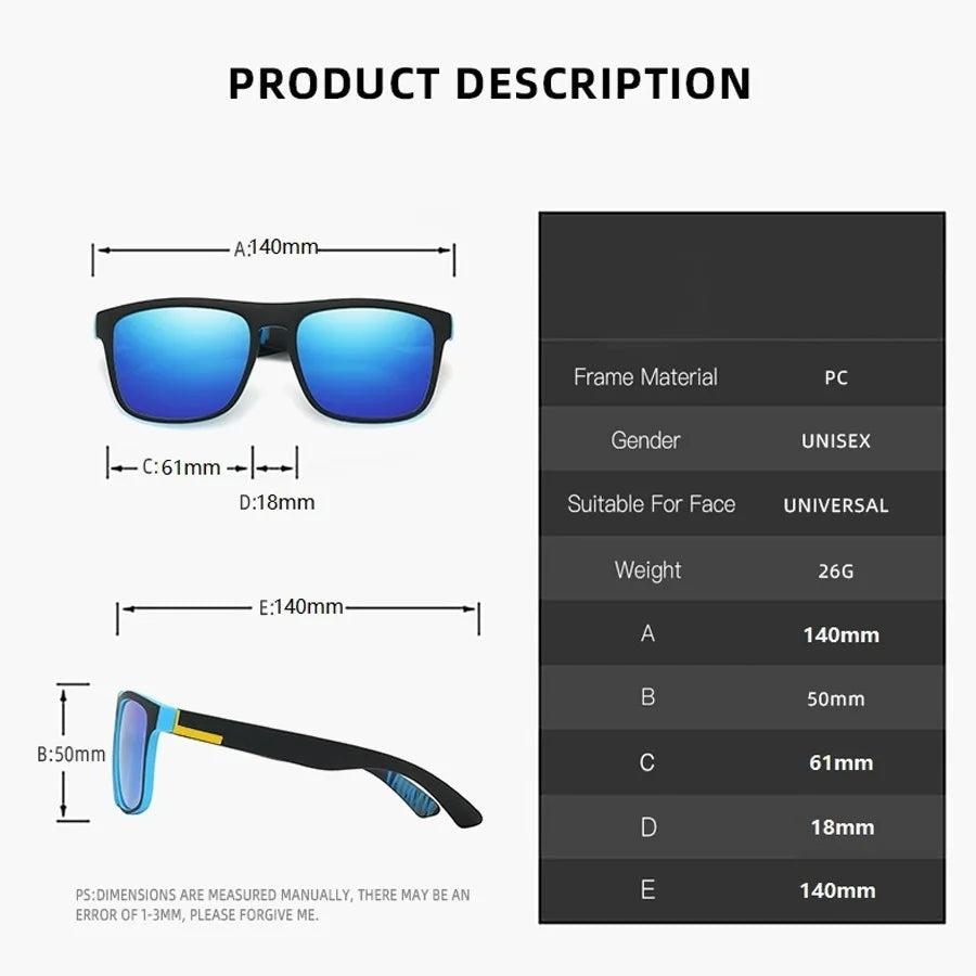 Classic Vintage Fashion Square Sunglasses Fashion Luxury Brand Men Women Fishing Driving Eyewear Designer Sun Glasses