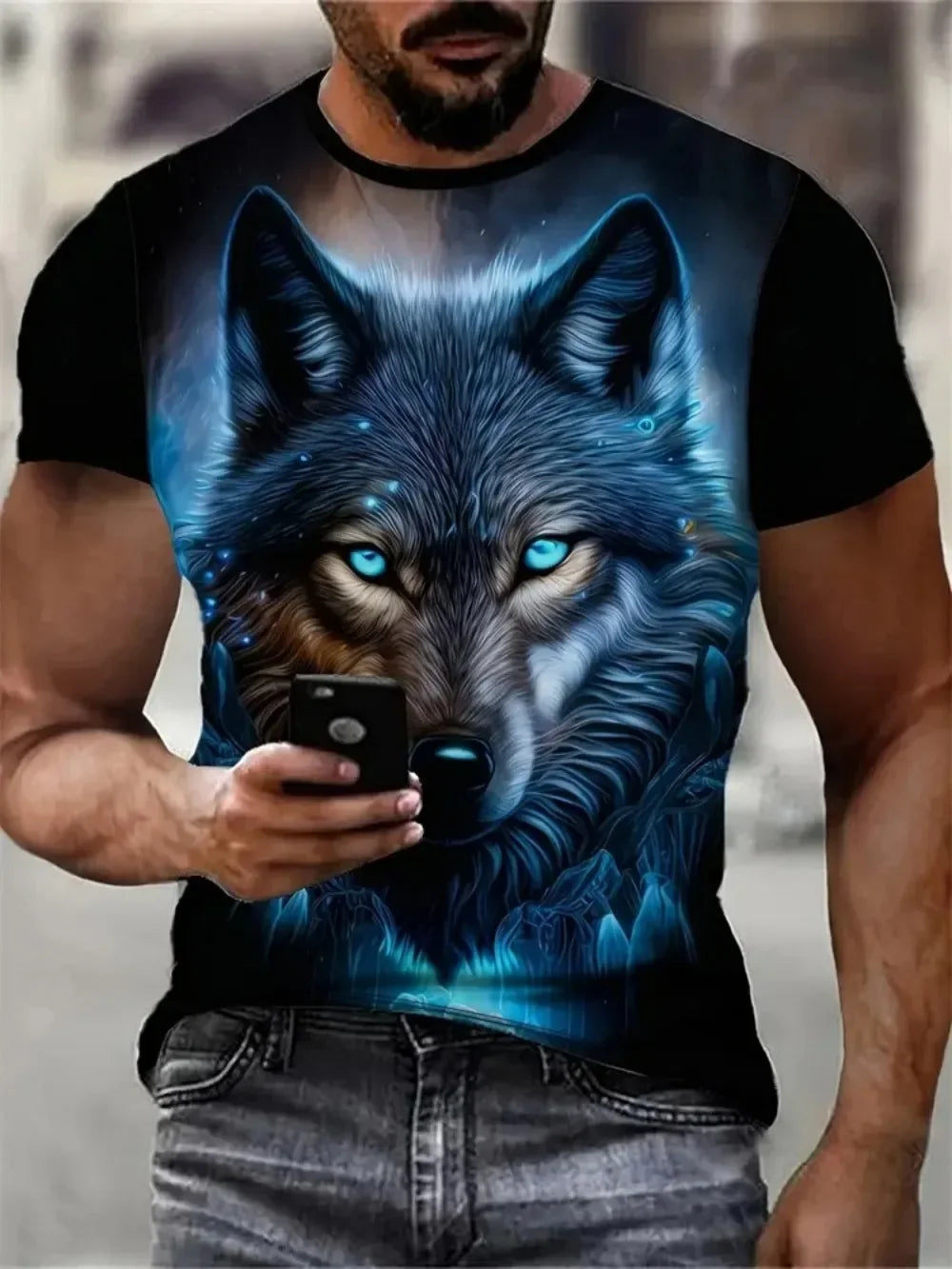 Herren-T-Shirt mit Wildwolf-Motiv, Sommer-Streetwear, Outdoor, atmungsaktiv, Freizeit-T-Shirt, Oberteile, T-Shirts mit 3D-Print, Herrenmode