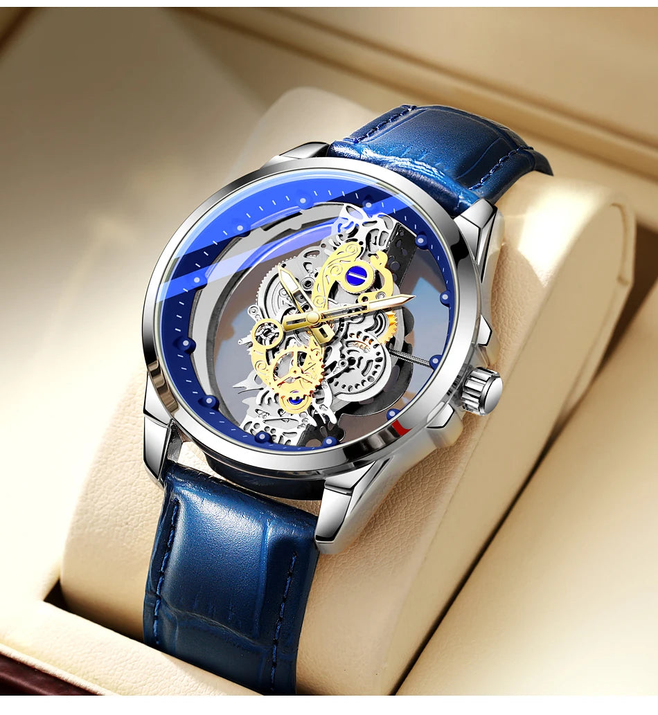 TPW Men’s Luxury Black & Gold Skeleton Quartz Watch Fashion Wristwatch