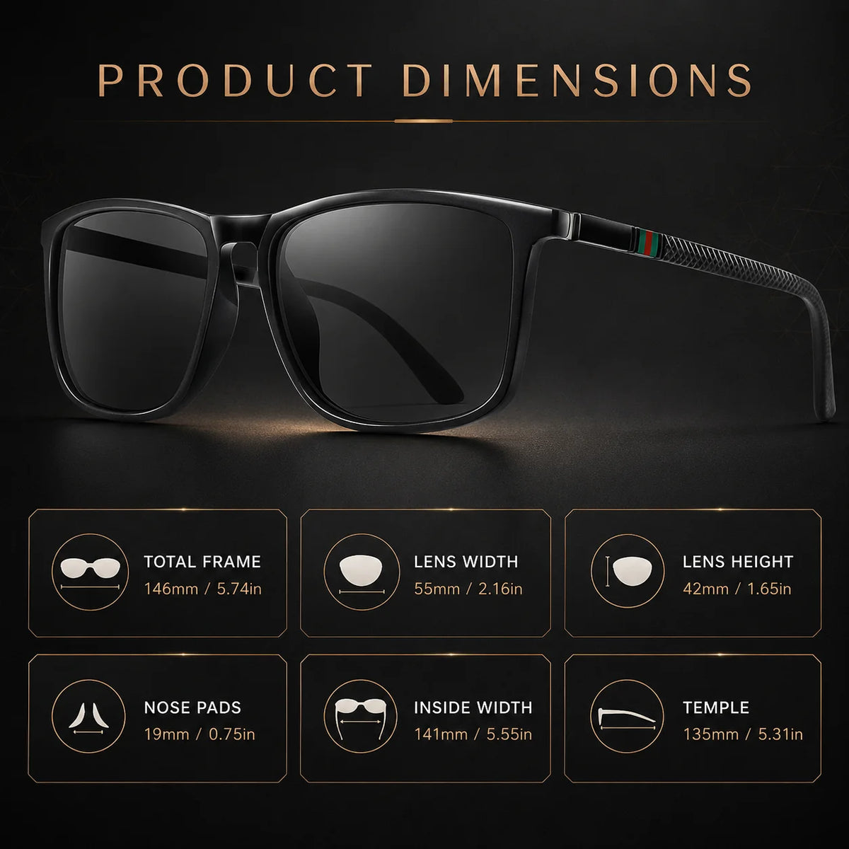 Classic Square Polarized Sunglasses Unisex UV400 Lightweight Shades for Driving Fishing Outdoor Travel