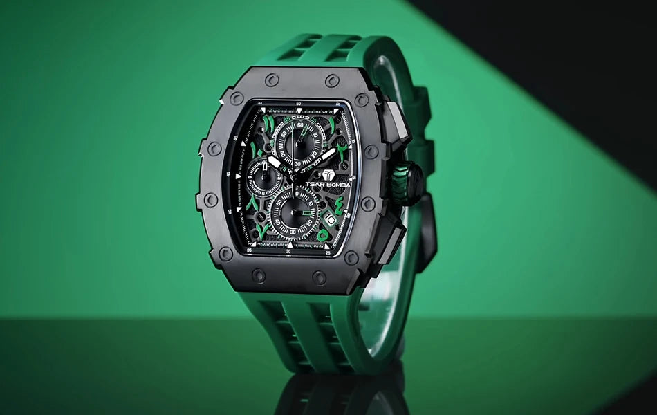 TSAR BOMBA Watch for Men Luxury Brand Tonneau Design Waterproof Clock Stainless Steel Wristwatch Fashion Rectangle Men's Watch