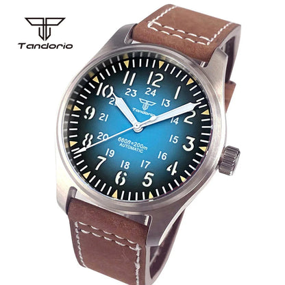 Tandorio 39mm Pilot Men's Diving Automatic Watch AR Sapphire Miyota8215/PT5000 Movt Mechanical Steel Wristwatch 20BAR Green Lume