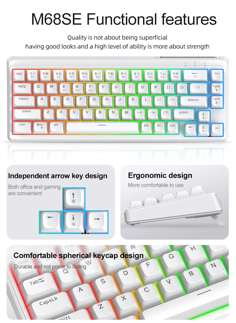 FREEWOLF M68SE Tastiera con sensazione meccanica, 68 tasti, mini tastiera compatta cablata e silenziosa per laptop, gaming e uso ufficio