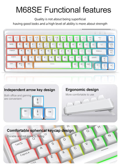 FREEWOLF M68SE Tastiera con sensazione meccanica, 68 tasti, mini tastiera compatta cablata e silenziosa per laptop, gaming e uso ufficio