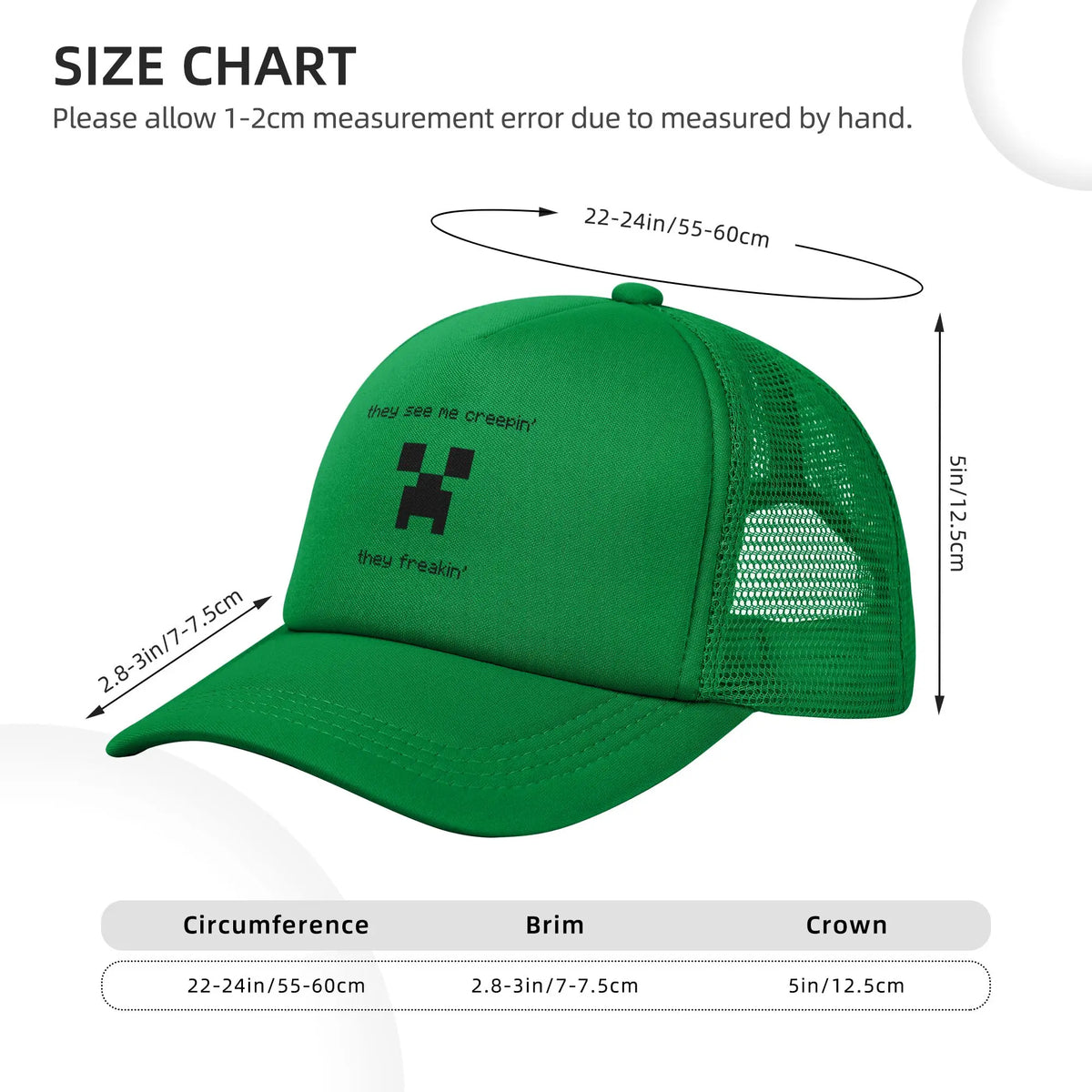 Creepin Creepers til voksne, Trucker-kasket, baseballkasket i mesh, snapback-kasketter, hatte, solhat, justerbare solkasketter, sommer