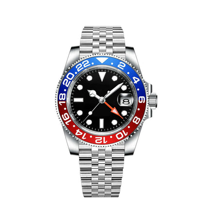 40MM Custom Logo New Men Quart Wristwatch Jubilee Stainless Quartz GMT Watch Sapphire Glass Men Watches Waterproof Luminous