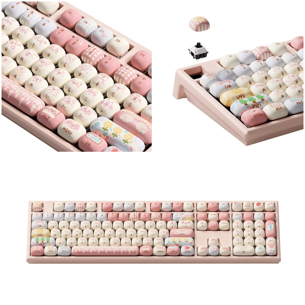 Teclado mecánico inalámbrico Akko MonsGeek MG108B Bun Wonderland, perfil MOG, RGB, 108 teclas, tamaño completo, hot swap, USB / 2.4G / BT 5.0