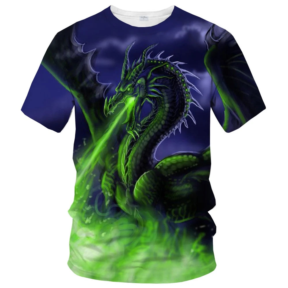 Summer fashion trend fun 3D printed dragon pattern creative casual soft and comfortable short-sleeved T-shirt