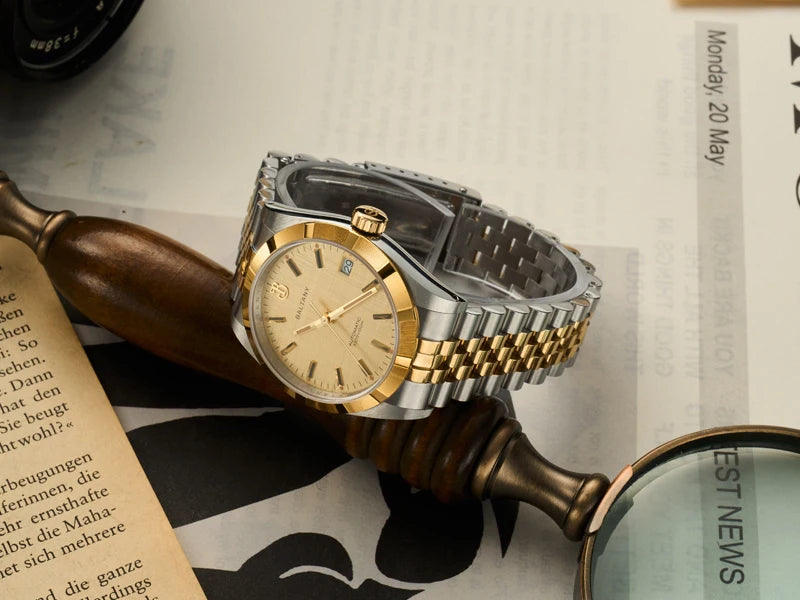 Baltany S4102 Business Men's Automatic Mechanical Wristwatch 36mm Linen Dial Engine Turned Bezel NH35 Luxury Dress Watch