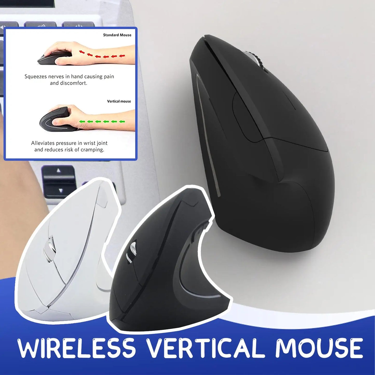 Rato gaming vertical sem fios 2.4G ergonómico 1600DPI para PC, portátil e escritório — mini rato gaming