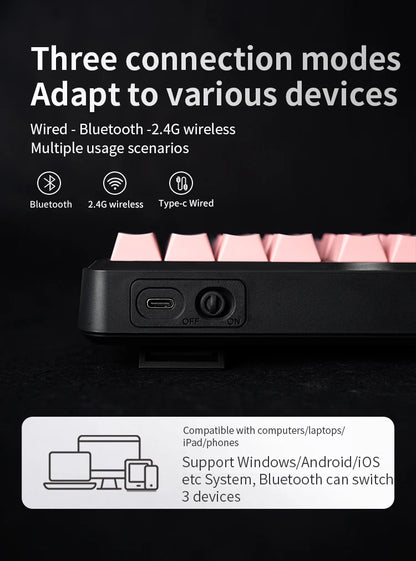 Tastiera Bluetooth V108 Pro Office a bassa rumorosità 2.4G cablata e wireless, layout completo con membrana retroilluminata RGB